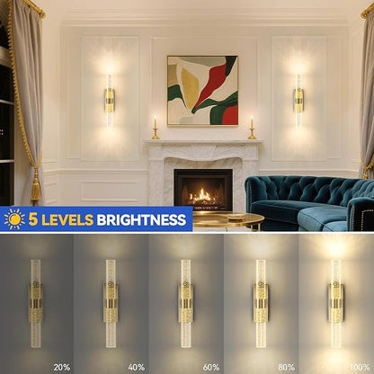 Battery Operated Wall Sconces Set of 2, Dimmable Wireless Wall Lights with Remote, 10000mAh Gold Rechargeable Wall Lamp for Bedroom, Living Room, and Hallway Decor, 15.7- Inch
