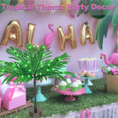 23 In Lighted Palm Tree Table Decor, Tropical Artificial Palm Tree Lights Branches Battery USB Powered, LED Mini Light Up Palm Tree Decor Table Centerpiece for Luau Summer Hawaiian Party Tiki Bar Home