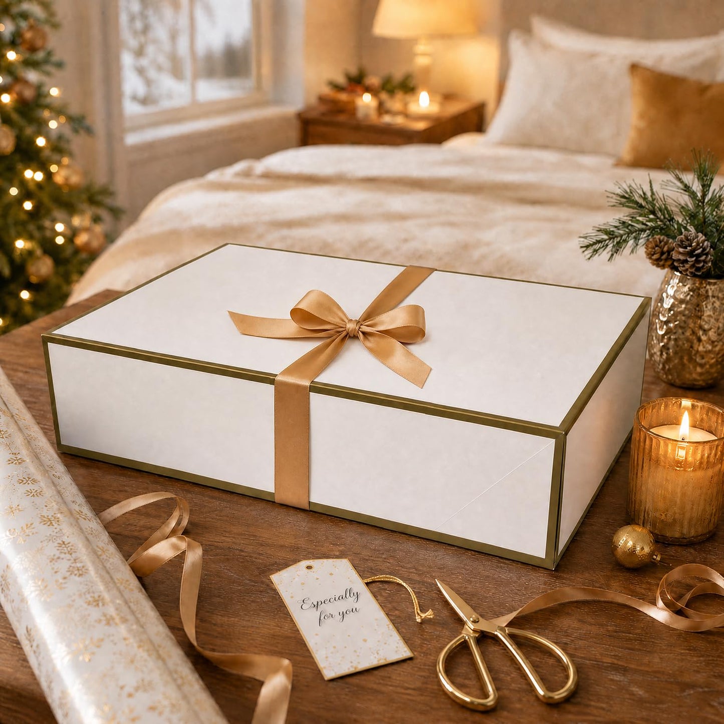 Joyvera 12 Pack Large Shirt Boxes with Lids, 17 x 11 x 4 Inch White Gift Boxes with Gold Ribbon for Clothing, Sweaters, Robes, Bridesmaid, Wedding, Birthday, Christmas