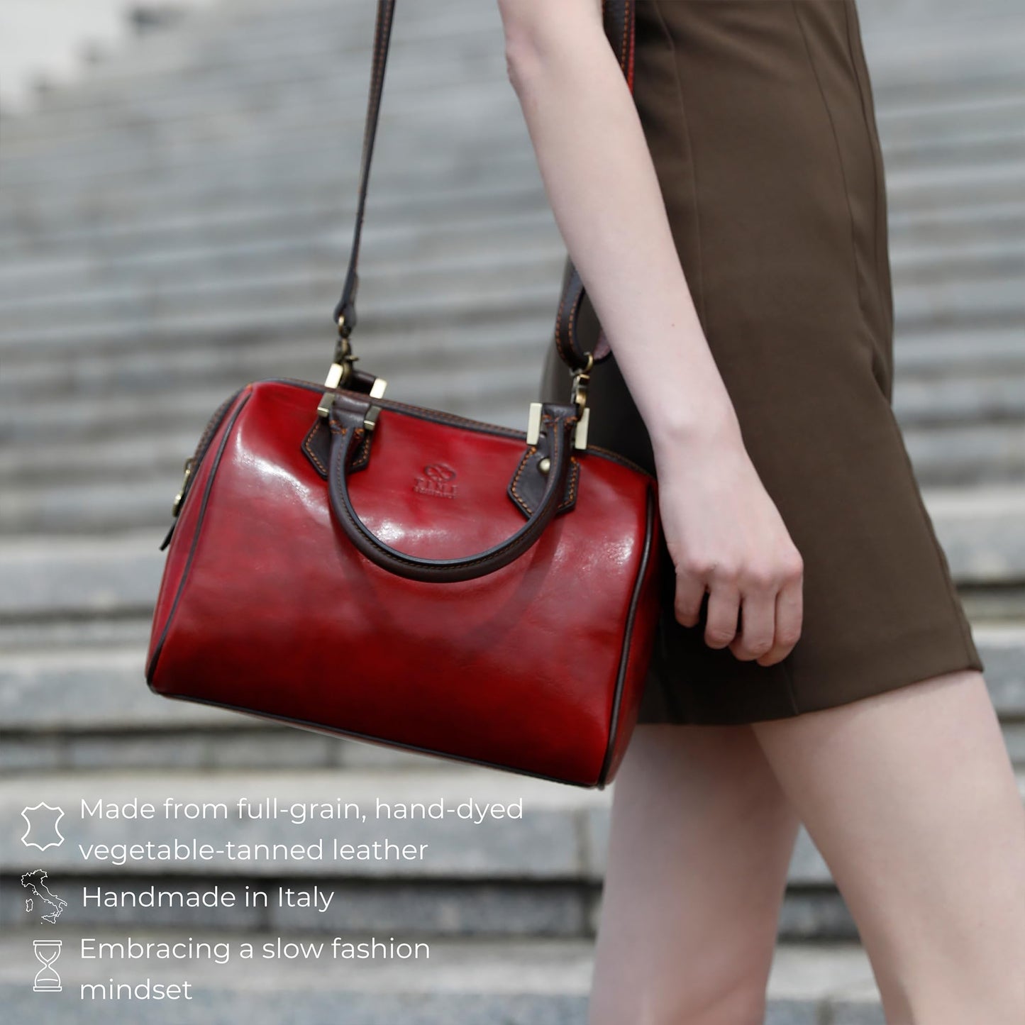 Time Resistance Leather Handbag - Full-Grain Leather Purse for Women - Top Handle Bag - Tote Bag (Red)