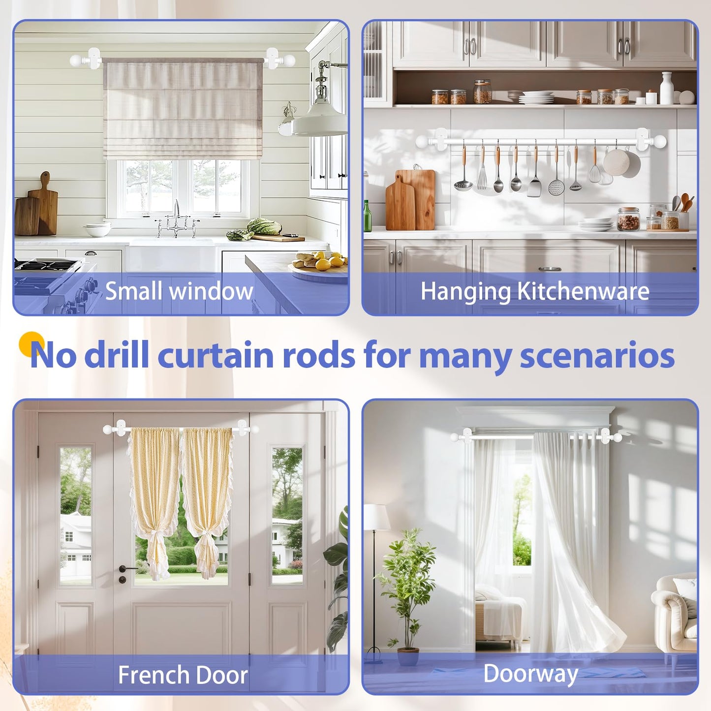 Curtain Rods No Drilling for Windows 32 to 45 Inch:No Drill Small Silver Curtain Rod with Adhesive Brackets for Bedroom,5/8" Apartment Renter Friendly Adjustable Drapery Rods Easy Install