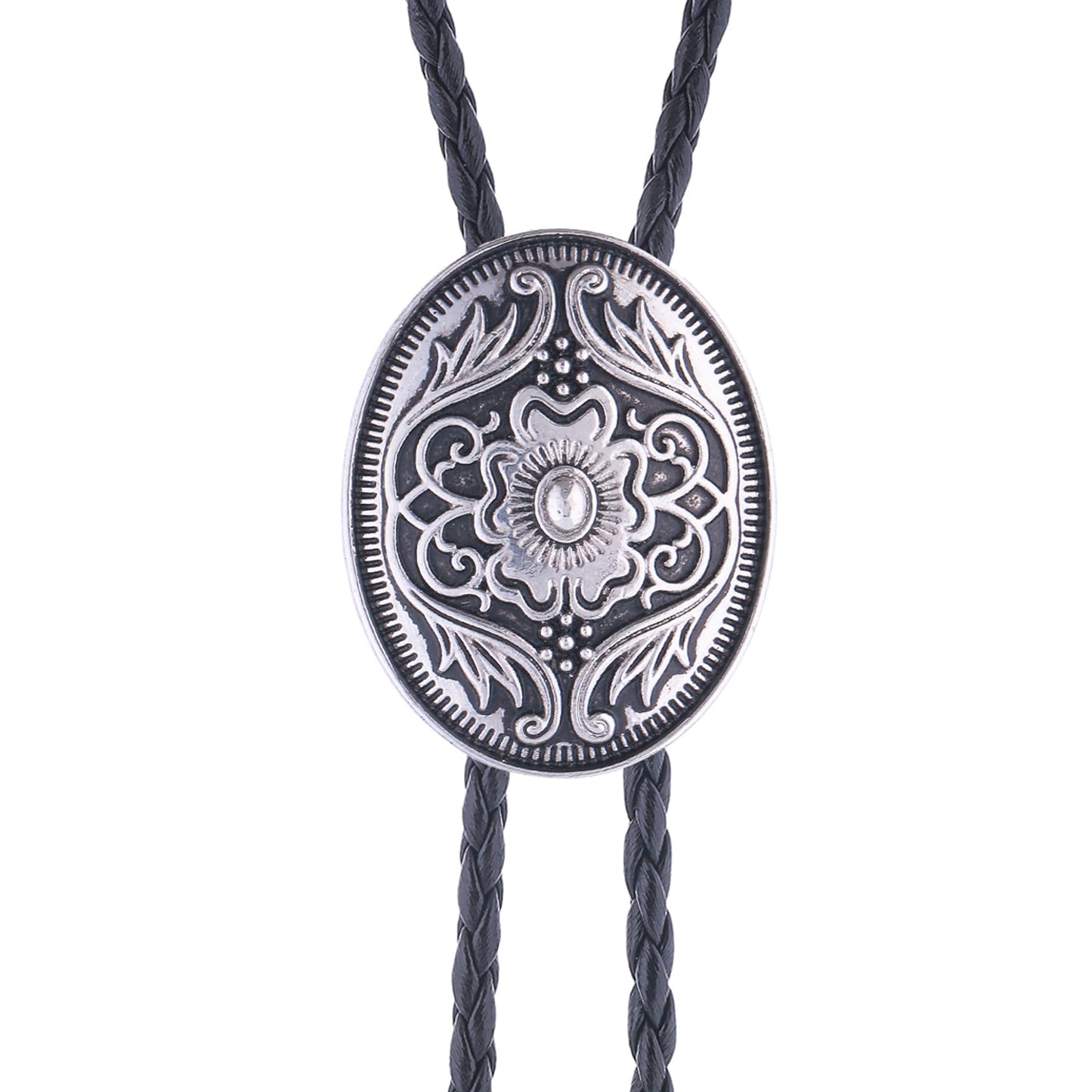 GelConnie Silver Bolo Tie for Men Women Mens Bolo Ties Western Wedding Vintage Style American Bolo Tie 3D Flower Design
