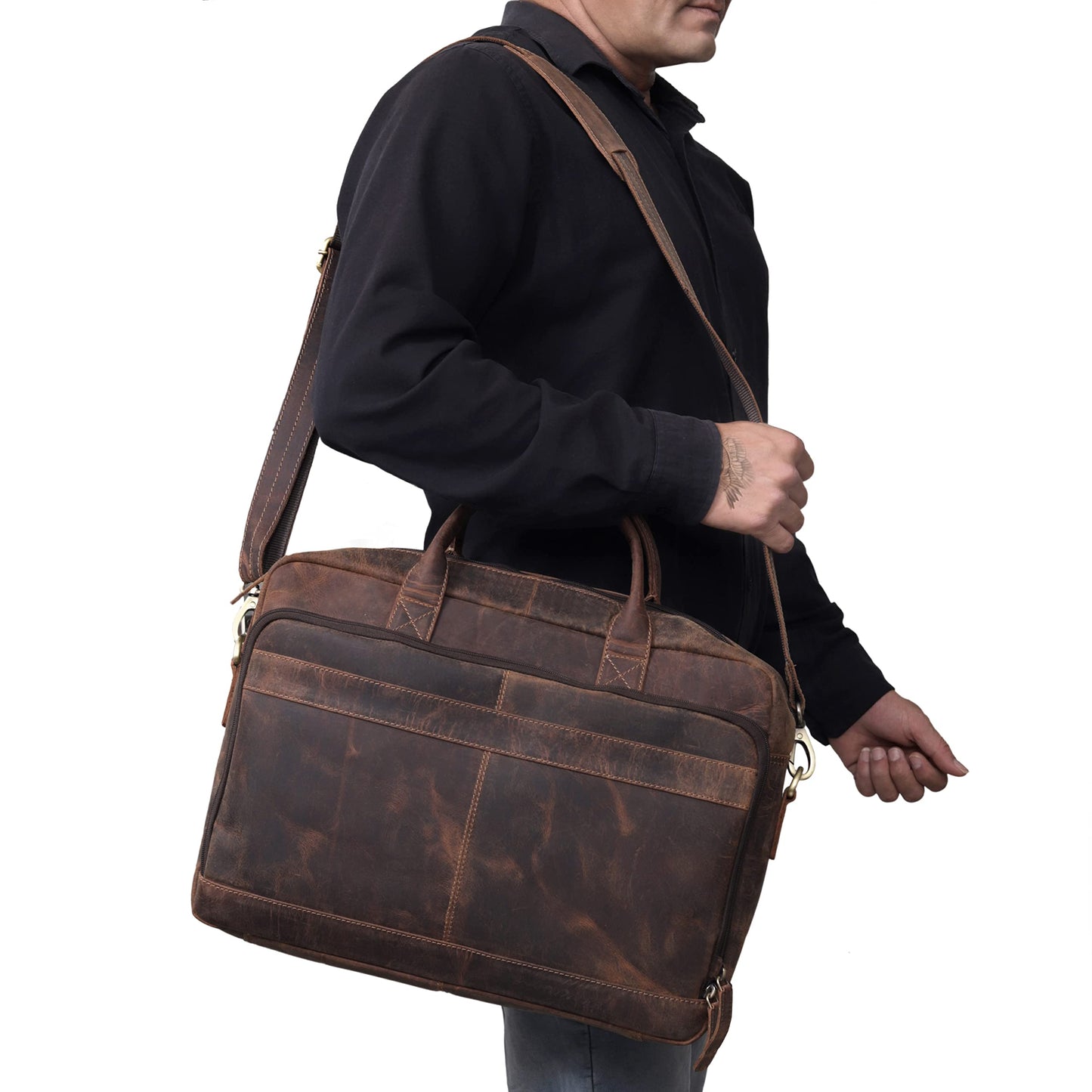 Leather briefcase bag for men Leather Laptop Bags For Men and Women Travel Messenger Bag 16 Inch (Vintage Brown, 16 Inch Briefcase)