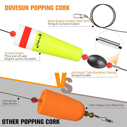 Dovesun Popping Cork Weighted Fishing Bobbers Floats Fishing Corks Popping Corks for Saltwater Freshwater Yellow Float Length-4in & Buoyancy-1.23oz*5pcs