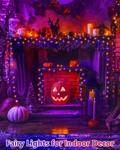 4 Pack 60LED Orange & Purple Fairy Lights Battery Operated with Timer, 20FT Waterproof Halloween Lights Outdoor Indoor, Black Wire String Lights for Bedroom, Party, Centerpiece, Halloween Decorations