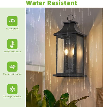 tewei 2-Pack Large Outdoor Wall Lights, 22'' Porch Light Outdoor Wall Sconce Lantern, Black Exterior Lighting Fixture Wall Mount, Outside Light for House Garage