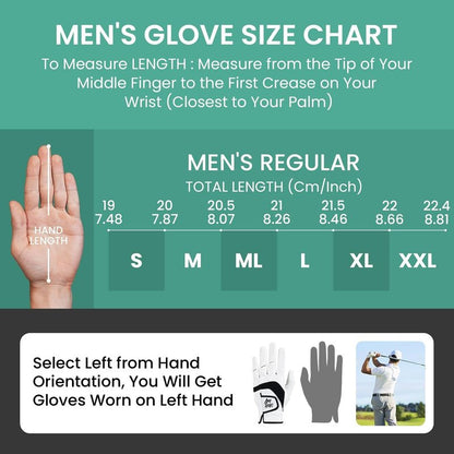 Amy Sport Golf Gloves Men Right Handed Golfer Left Hand 3 Pack PU Leather All Weather Grip Soft Breathable Flexible for Mens
