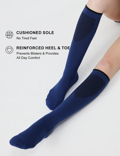 FITRELL 3 Pairs Compression Socks for Women and Men 20-30mmHg - Support for Travel, Running, Nurse, Knee High, Black/Grey/Navy L/XL