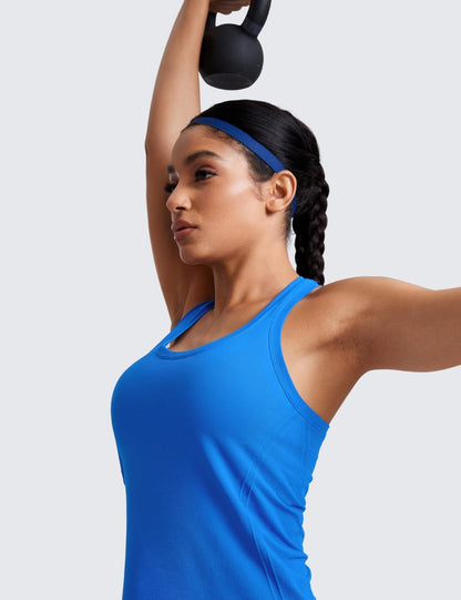 CRZ YOGA Seamless Racerback Tank Tops for Women - Gym Workout Athletic Running Sleeveless Shirts Breathable Scoop Neck Sparkle Blue Small