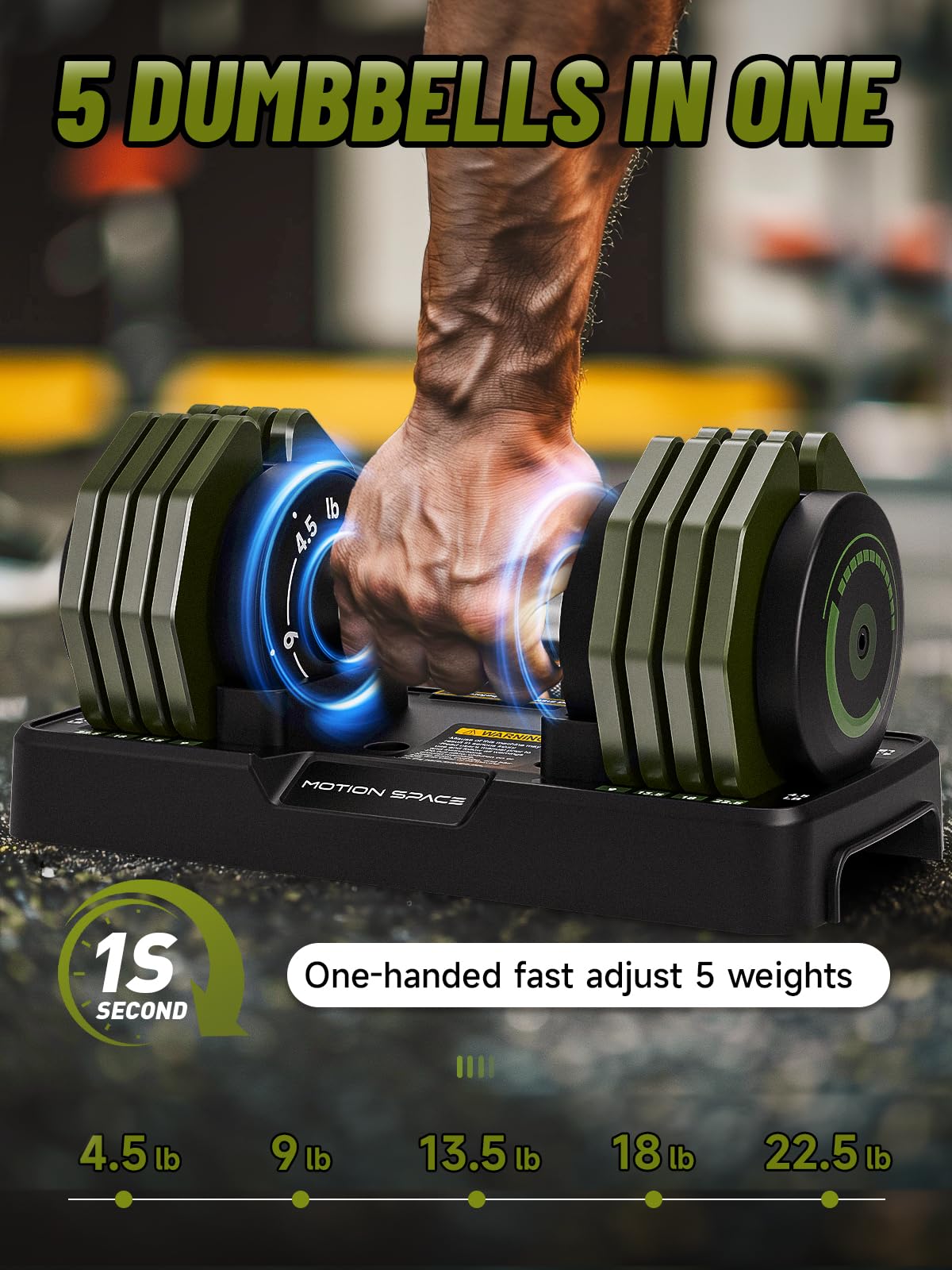 Adjustable Dumbbells Set 12.5LB/22.5LB Pair, 1-Sec Fast Adjustable 5 Weights by Turning Handle, Premium Comfort Non-slip Metal Dumbbells with Tray, Compact Size for Full Body Home Workout