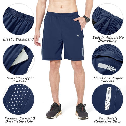 NORTHYARD Men's Athletic Running Shorts Gym Workout 7"/9"/5" Quick Dry Lightweight Sports Basketball Tennis 3 Zipper Pockets DARKBLUE 2XL