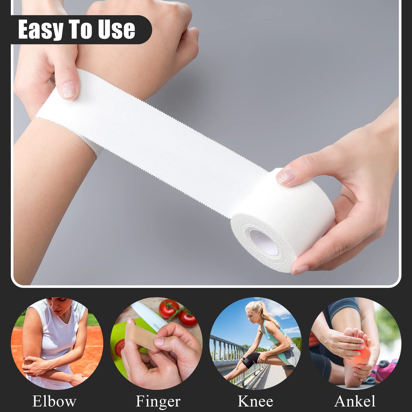 Hoolerry 12 Rolls 130 Yard 2 Inch Athletic Sports Tape White Pre Wrap Very Strong Easy Tear No Sticky Residue Tape for Fingers Ankles Wrist Injury Wrap, Bat Climbing Football Baseball Hockey Soccer