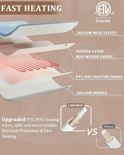 CAROMIO Heated Blanket Queen Size with LCD Dual Controller, Waffle Weave Fast Heating Electric Blankets, 10 Heat Levels & 1-12H Time Settings, ETL Certified, Machine Washable, Light Blue, 84" x 90"