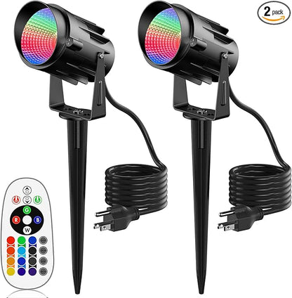 Christmas Halloween Outdoor Spot Lights RGB Spotlight 12W Color Changing Landscape Lights for Tree Yard Garden, 120V Waterproof Landscape Outdoor Spotlight with Remote Control (2 Pack)