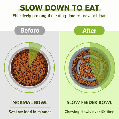 Pecute Slow Feeder Dog Bowls to Slow Down Eating, Dog Bowl Slow Feeder with No-Spill Non-Skid Silicone Mat, Food-Grade Safe Dog Food Bowls Slow Feeder, Stainless Steel Dog Water Bowl for Dogs Cats