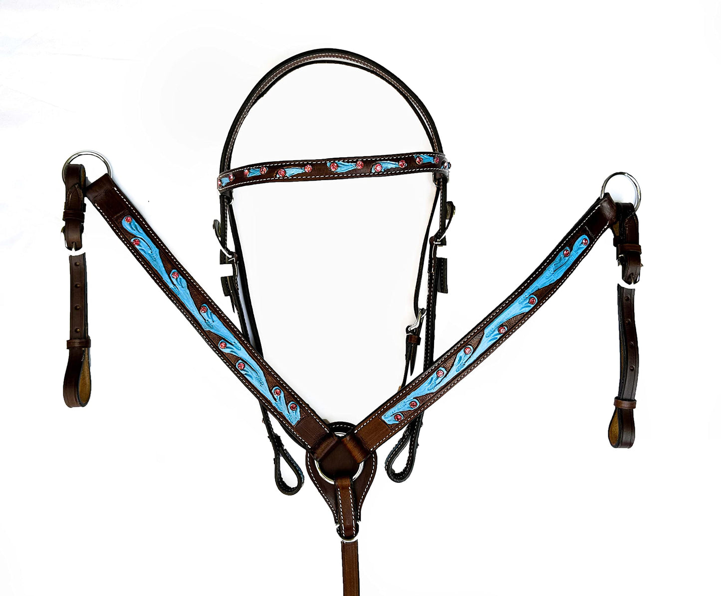 Hulara Top Grain Buff Leather Western Bridle and Breast Collar Set Tooled Headstall and Horse Breastcollar Western Tack Set Horse Breast Collar Western Bridle Sets Horse Headstall and Breast Collar
