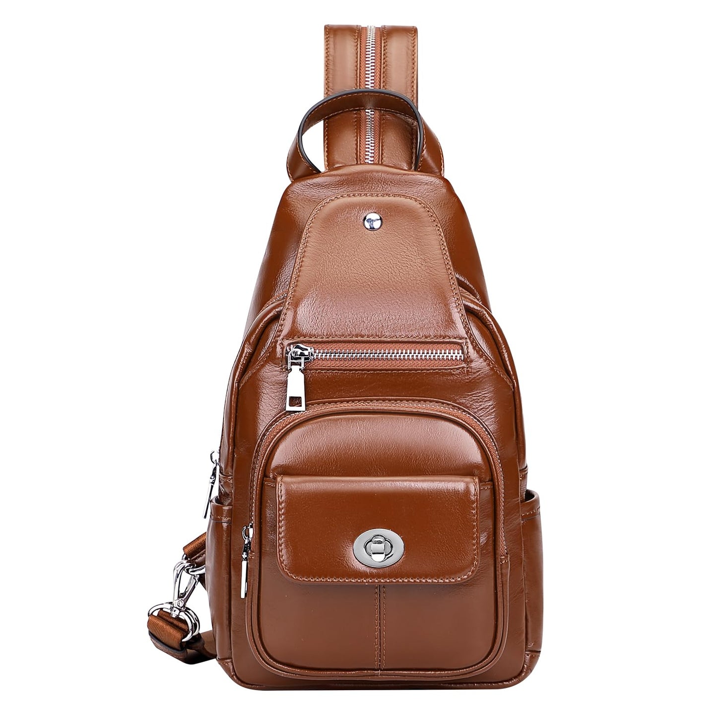 Over Earth Genuine Leather Sling Bag for Women Men Small Causal Crossbody Purse Chest Backpack(O212E Brown)