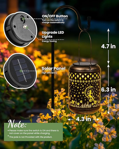 Solar Lanterns Outdoor Hanging Waterproof,Fairy Garden Decor Gifts for Women Mom, Solar Lights Metal Fall Decoration Outside for Yard, Patio,Garden,Backyard,Porch