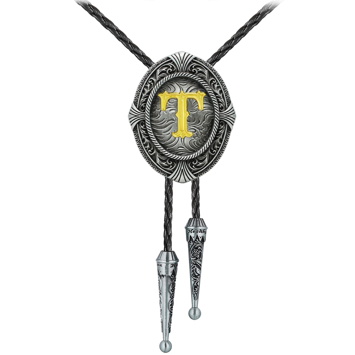 HUABOLA CALYN Vintage Bolo tie for Men Western Cowboy Native American Initial Letter ABCDJMR to Z Costume Bolo ties for Women (T)