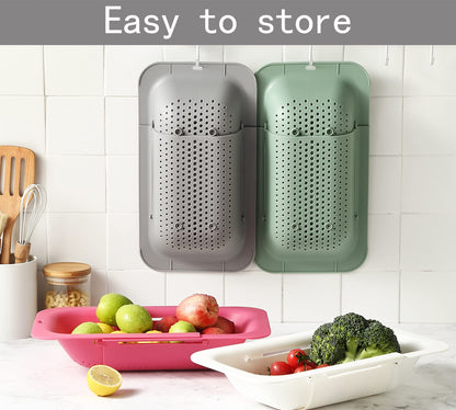 Over the Sink Strainer Basket for Kitchen, Vegetables, Fruits, Pasta Collapsible Colander, 14.5"-19.5", Brilliant Rose, Dishwasher Safe