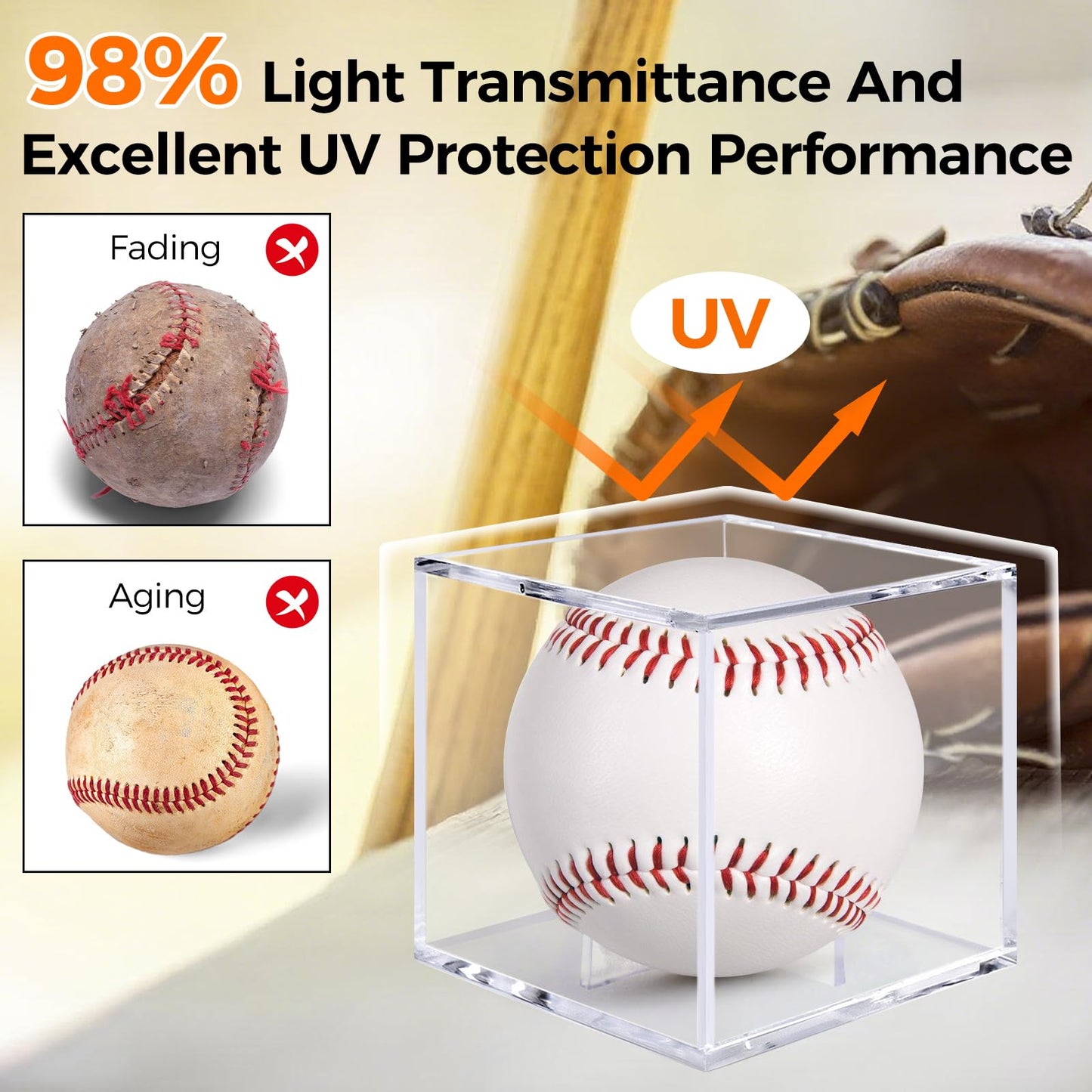 Guirnd 2 Pack Baseball Display Case, UV Protected Acrylic Baseball Holder Display case, Cube Memorabilia Autograph Ball Protector Boxes for Official Size Ball