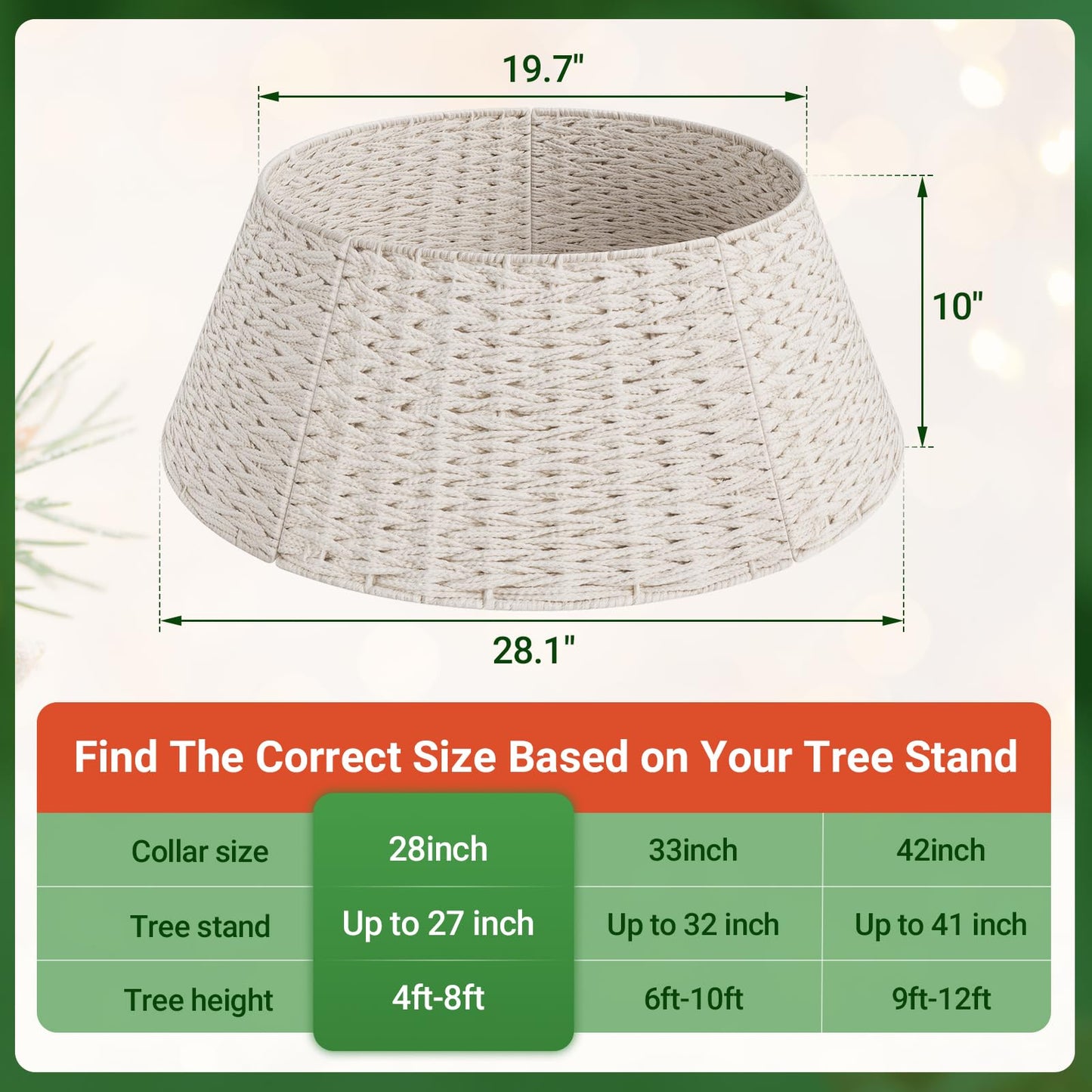 ELYKEN Christmas Tree Collar, 28 Inch Woven Christmas Tree Basket, Cotton Rope Xmas Tree Skirt Tree Ring, Rustic Farmhouse Pencil Tree Collar for Holiday Home Decor