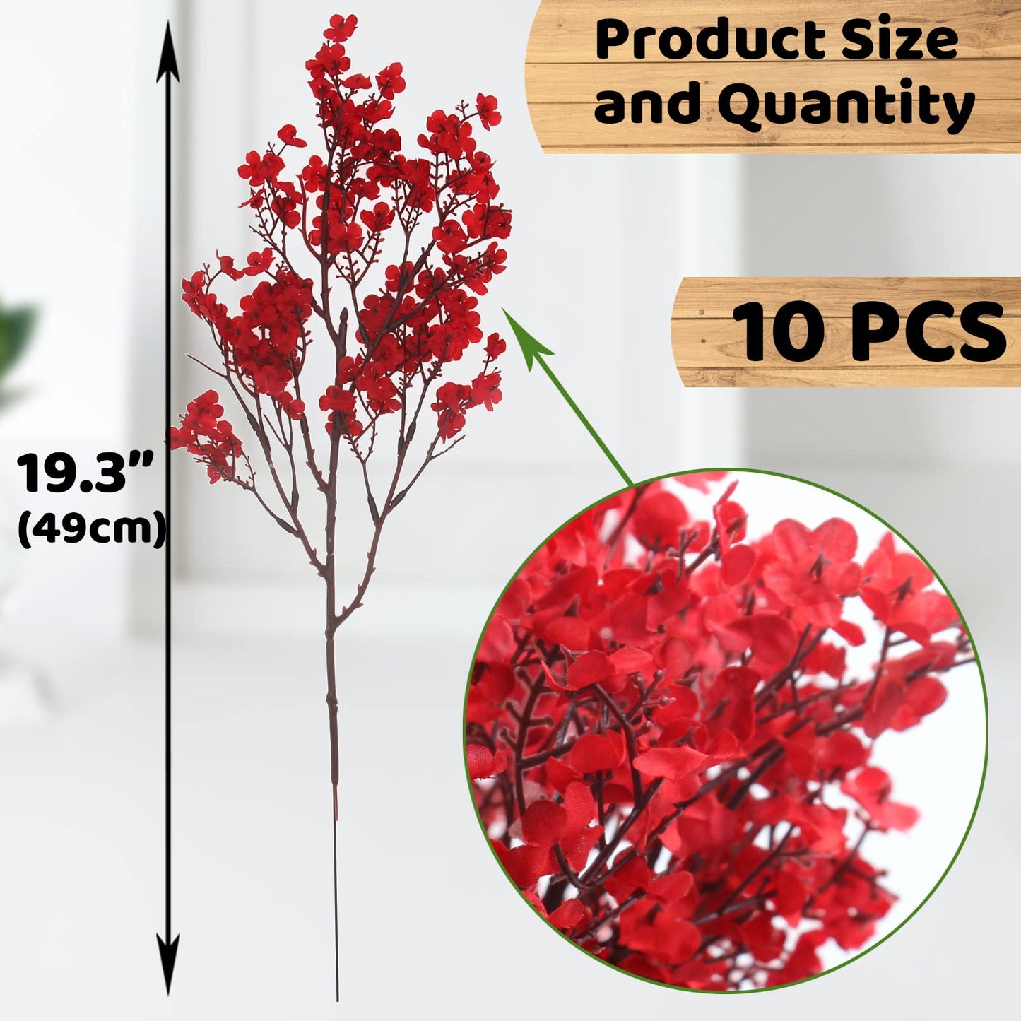 Hananona 10 Pcs Babys Breath Artificial Flowers Real Touch Fake Red Flowers Silk Plants for Christmas Home Decor Indoor Floral Arrangement Table Centerpieces Halloween Decor (Red, 10)