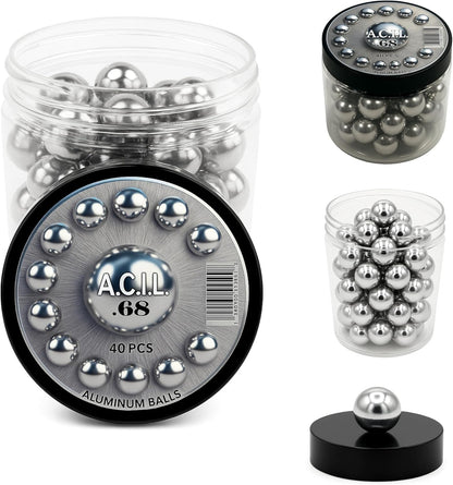 Premium Aluminium Balls .68 Cal. Solid Resuable Paintballs Powerballs for Target Practice, Training and Defense Pistols in 68 Caliber (40 pcs)