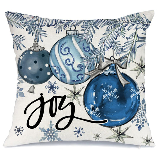 AACORS Christmas Pillow Cover 20X20 Inch Baubles Christmas Tree Stars Joy Decoration Holiday Farmhouse Winter Pillow Case for Sofa Couch Decor（Blue） AA614-20