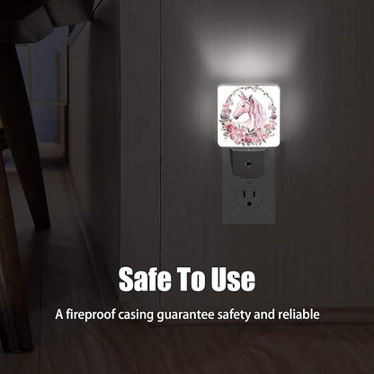 Pink Unicorn Night Light, Floral Night Lights Plug into Wall Decor for Bedroom, Bathroom, Hallway, Kitchen, Dusk to Dawn Sensor Nightlights for Boys Girls Women Men Room Gifts