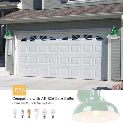 Outdoor Gooseneck Barn Lights - Rustic Farmhouse Exterior Mount Lights, Vintage Indoor/Outdoor Wall Lighting Fixtures, Industrial Green White Porch & Garage Lanterns - RZ007-2 GR+WH