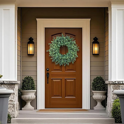 26'' Large Boxwood Wreath for Front Door, Porch, Window- Artificial Boxwood Leaves Greenery Outdoor Wreath for Home, Farmhouse Wall Decor- Spring, Summer, Fall, All Seasons (Green)