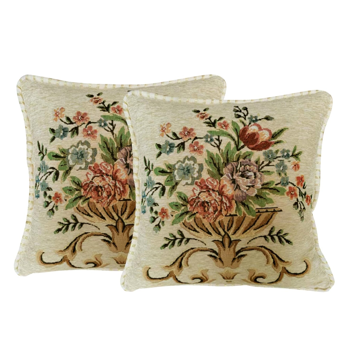 Qupace Set of 2 Beige Vintage Throw Pillows Covers 18x18in