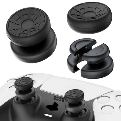 PlayRealm NO Falling Off Thumbstick Extender & Silicone Grip Cover 2 Sets for PS5 & PS4 Controller (Turbo Black)