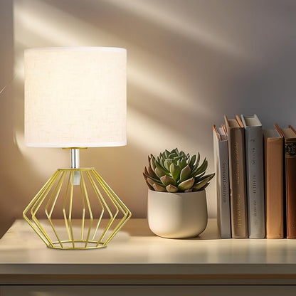 Hamilyeah Table Lamps Set of 2, Gold Bedside Lamps with On/Off Switch, Industrial Night Stand Lamps with Linen Beige Fabric Shade, Simple Modern Lamp for Bedroom, Living Room
