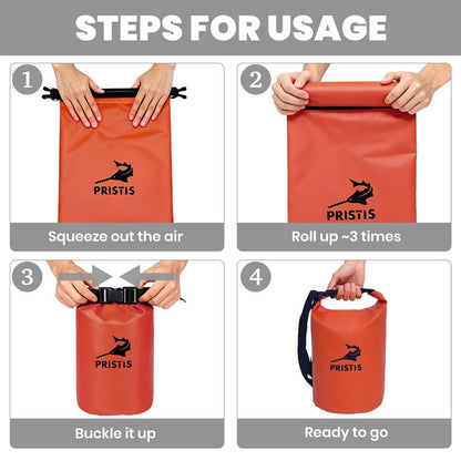 Pristis Waterproof Dry Bag, 5L Lightweight Floating Kayak Storage Backpack for Men Women, Durable Outdoor Roll Top Dry Sack Gear Accessory for Kayaking Fishing Rafting Beach Camping, Orange