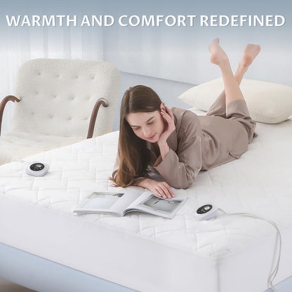 King Size Electric Heated Mattress Pad - Bed Warmer with Memory & Preheat Functions, 12 Heat Settings Dual Control for 1-12 Hours Auto Off, Lighted Button