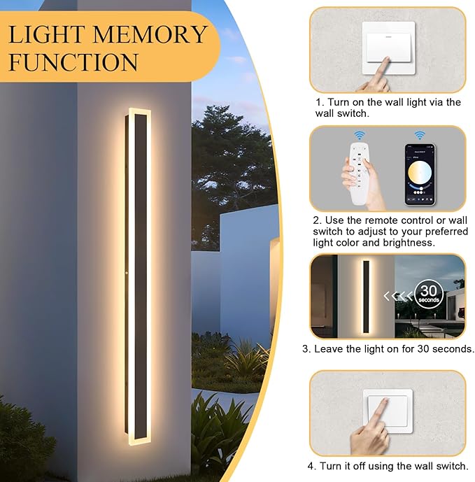 59 Inch Modern Outdoor Wall Light, Dimmable 3000K-6000K Linear Exterior Wall Sconce Ip65 Waterproof Black LED Long Outdoor Wall Mount Lights for House Garage Patio Porch