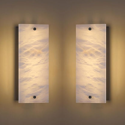 2 Pack 2 Light 13" Alabaster Marble Bathroom Wall Sconce Modern Concise Style Wall Light Fixture,Black Finish for Bedroom Hallway Bedside