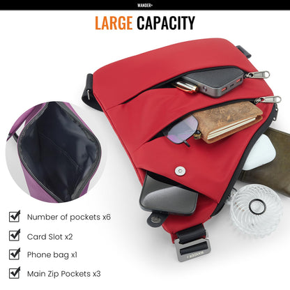 WANDER PLUS® Anti Theft Crossbody Travel Bag for Women Men, Multi-Pocket Crossbody Bag, Slim Sling Bag with Adjustable Strap