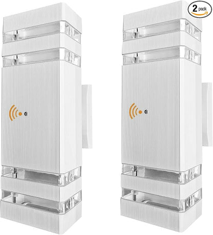 White Dusk to Dawn Sensor Outdoor Wall Lights, 2 Pack Up and Down Lights Outdoor Wall Mount Light, Aluminum Exterior Wall Sconces Waterproof Outside Lights for Porch Hallway Patio