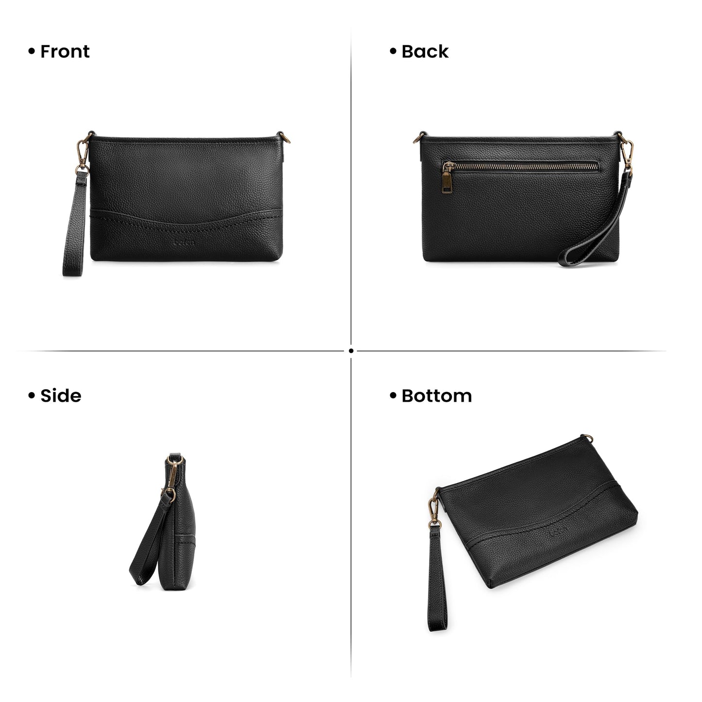 befen Genuine Leather Wristlet Wallets for Women Black Clutch Purse RFID Blocking Small Crossbody Bags Cell Phone Wallet Soft Leather Purse for Travel Women Shoulder Handbag with 2 Removable Straps