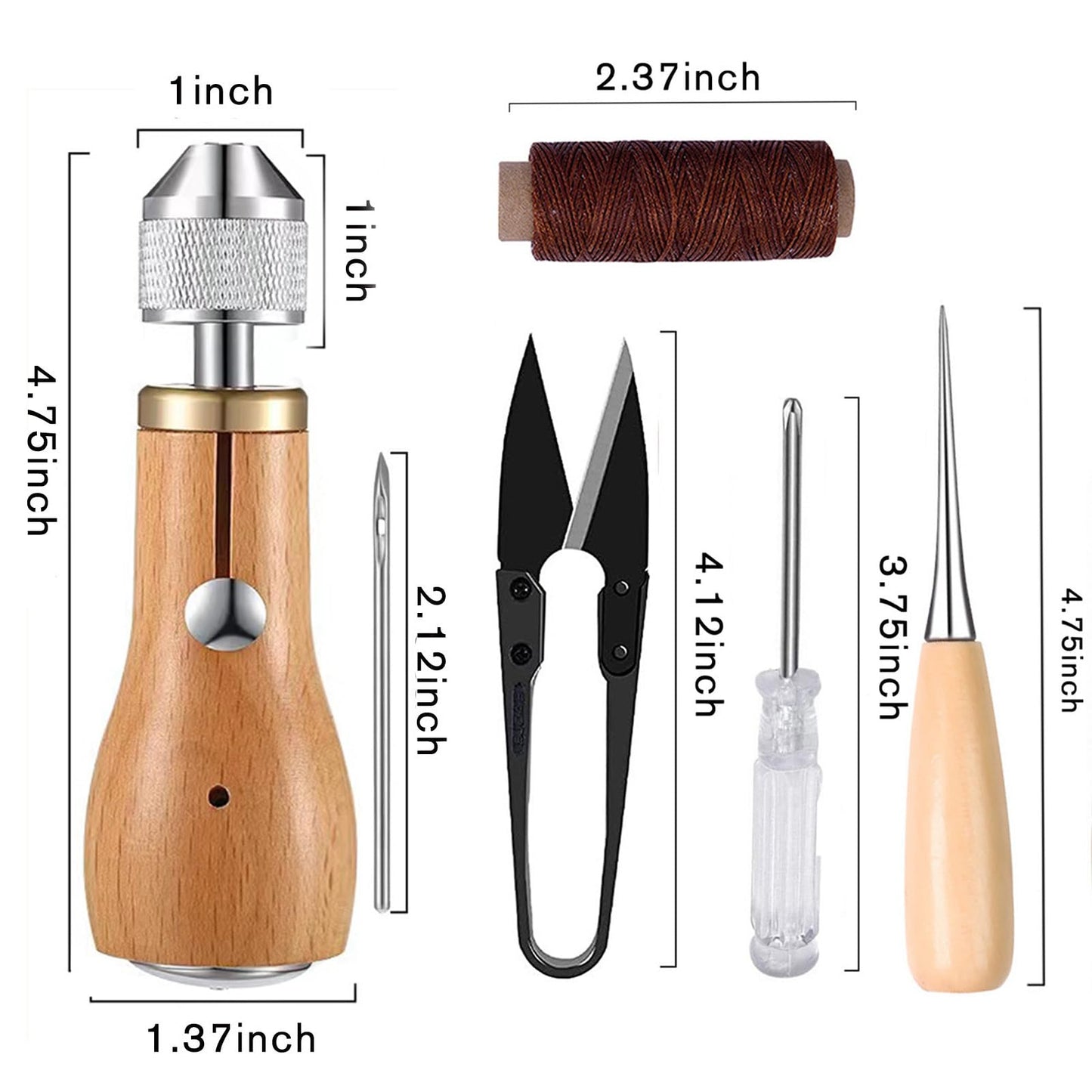 GTAAOY Professional Sewing Awl Kit, Portable Leather Sewing Awl Thread Kit with Straight Bent Needles Rolls Waxed Threads Small Screwdriver Yarn Scissors Needle Threader Tape Measure for DIY Craft