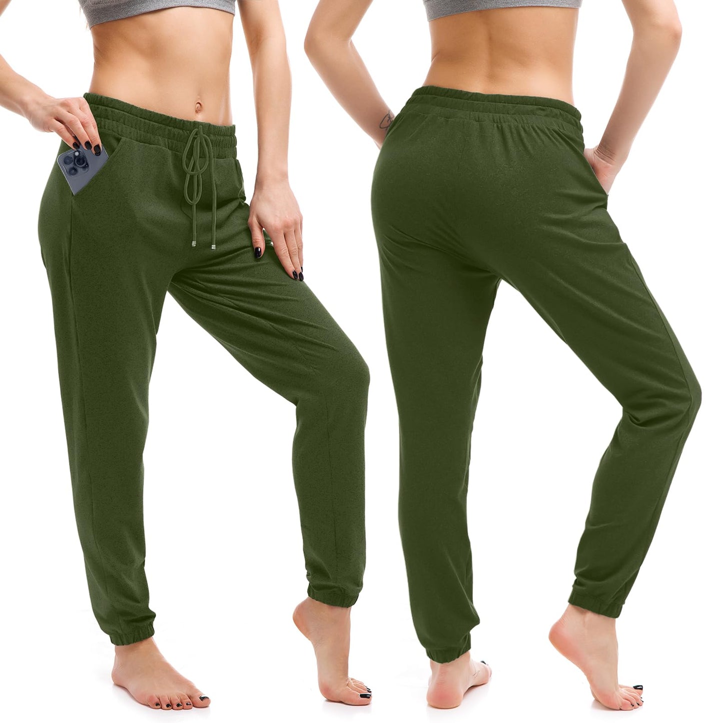 Walifrey Womens Joggers with Pockets, Drawstring Sweatpants Women for Lounging Jogging Gym and Workout OliveGreen,1 Pack OliveGreen L
