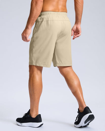 G Gradual Men's Athletic Running Shorts with Zipper Pockets Quick Dry 7"/ 5"/ 9" Workout Gym Shorts for Basketball Hiking(Khaki,9M)
