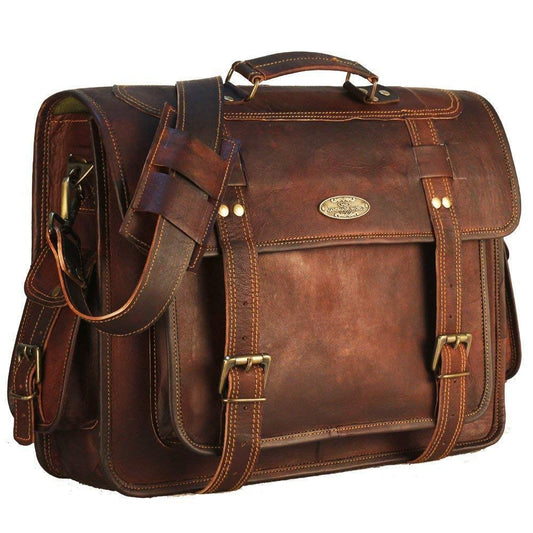 Leather Messenger Bag For Men, 16 Inch Laptop Bag, Vintage Handmade Laptop Briefcase and Shoulder Bag for Men, Business Leather Satchel Bag for Office, Work, and Travel