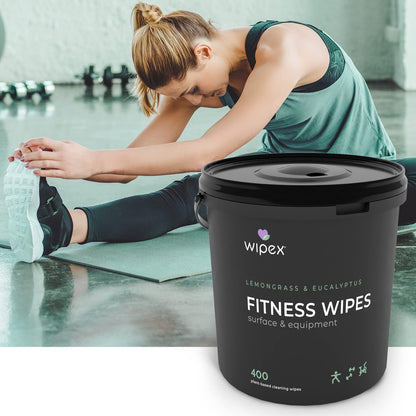 Wipex Yoga Mat Cleaner Wipes - Plant-Based Lemongrass, Eucalyptus & Vinegar Wipes for Gym & Fitness Equipment & All Purpose Gym Cleaning - Safe for Peloton Bikes & Treadmills - 400 Count