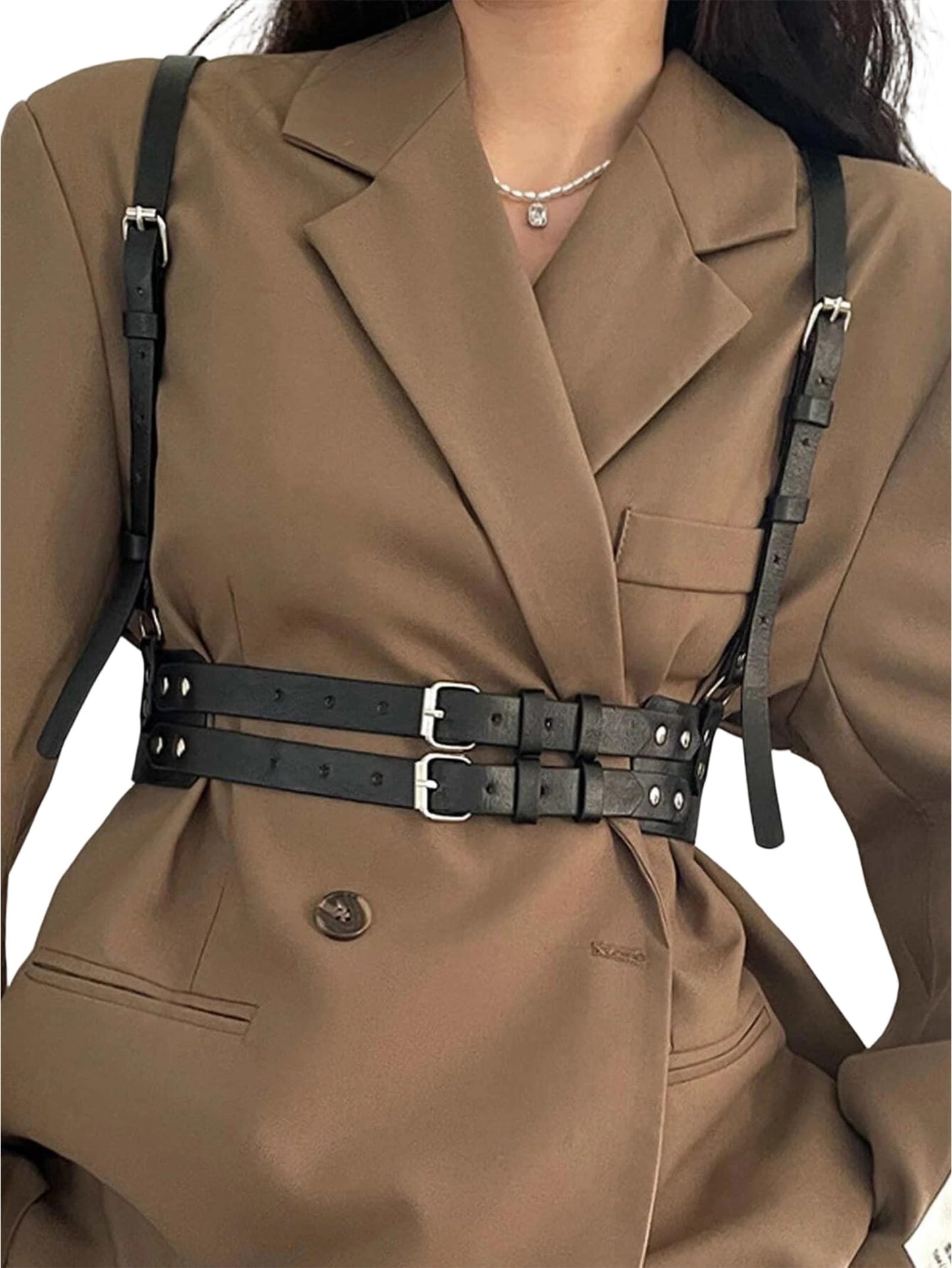SPIRCTERR Punk Women Faux Leather Harness Belt Adjustable Goth Black Harness Top Fashion Waist Belt for Dresses, Festival & Cosplay