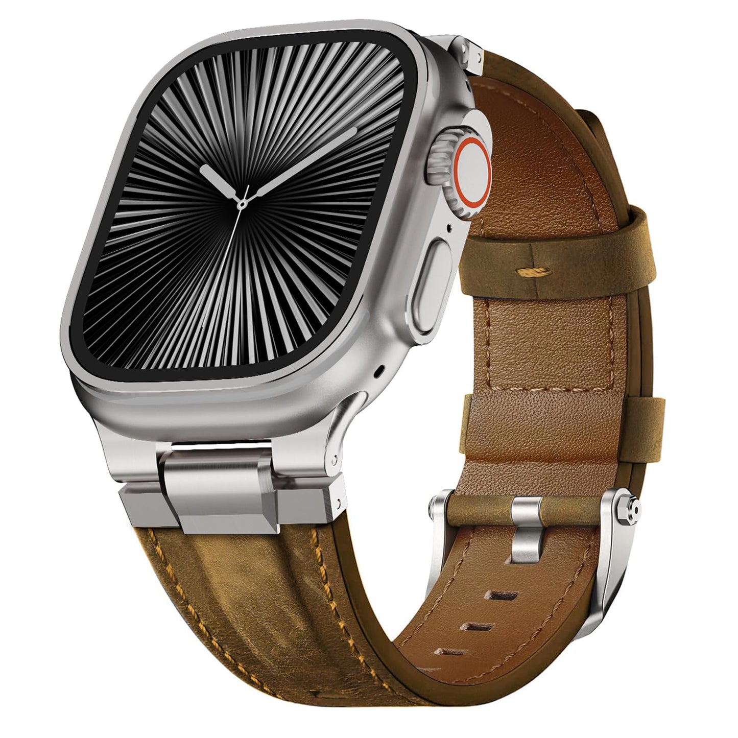 Genuine Leather Band Compatible with Apple Watch Ultra Band 49mm 46mm 45mm 44mm for Men,Vintage Genuine Leather Replacement Strap for iWatch Ultra 3 2 1,SE 3 2 1,series 11 10 9 8 7 6 5 4