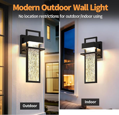 15'' Outdoor Wall Lights 2 Packs, Modern Porch Light 3000K Integrated LED Outdoor Sconce, Exterior Lighting Fixtures with Rippled Glass, Waterproof Outside Lights for House Garage Patio, Black